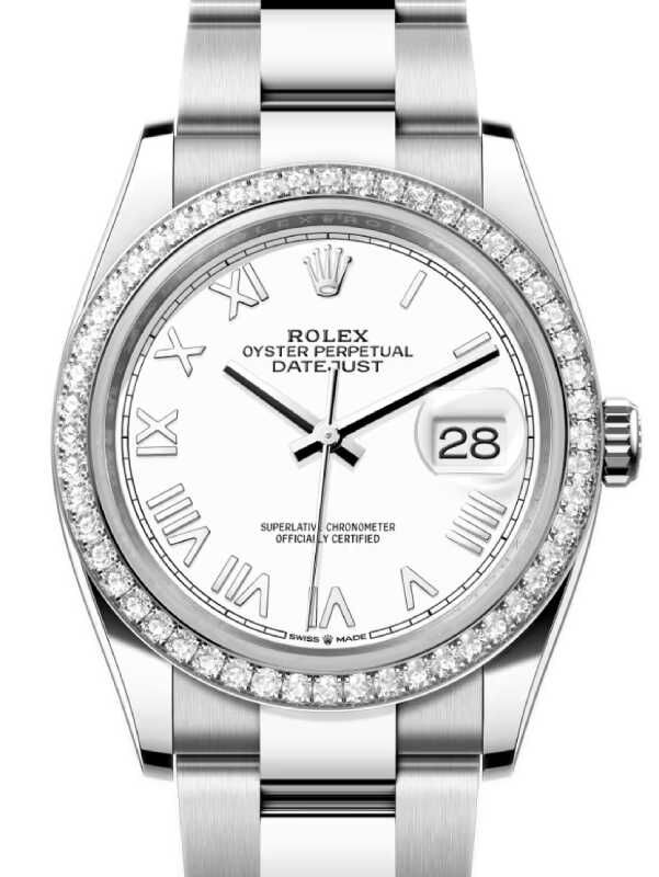 Rolex Datejust 36 White Gold/Steel New White Roman Dial & Diamond Bezel Oyster Bracelet 126284RBR