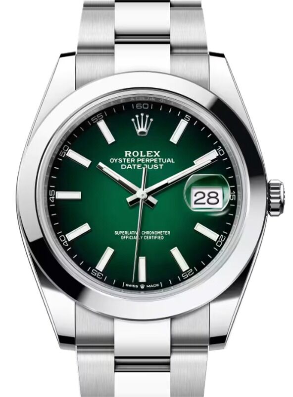 Rolex Datejust 41 Stainless Steel Green Ombre Index Dial Smooth Bezel Oyster Bracelet 126300