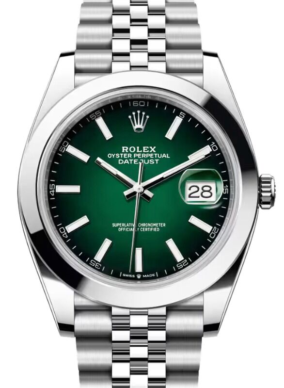 Rolex Datejust 41 Stainless Steel Green Ombre Index Dial Smooth Bezel Jubilee Bracelet 126300