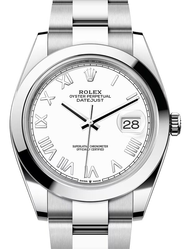 Rolex Datejust 41 Stainless Steel New White Roman Dial Smooth Bezel Oyster Bracelet 126300