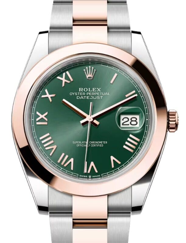 Rolex Datejust 41 Rose Gold/Steel Mint Green Roman Dial Smooth Bezel Oyster Bracelet 126301