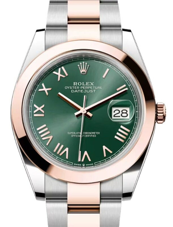 Rolex Datejust 41 Rose Gold/Steel Mint Green Roman Dial Smooth Bezel Oyster Bracelet 126301