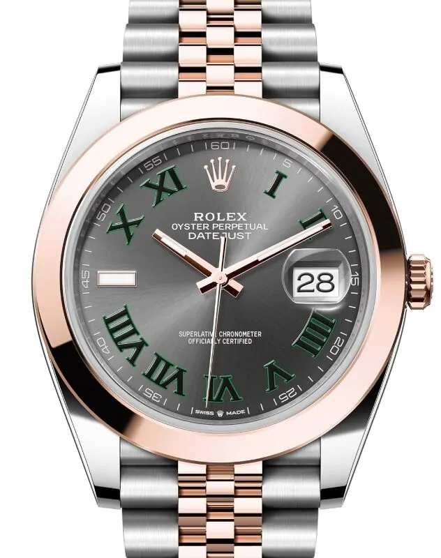Rolex Datejust 41 Rose Gold/Steel Slate Roman Dial Smooth Bezel Jubilee Bracelet 126301