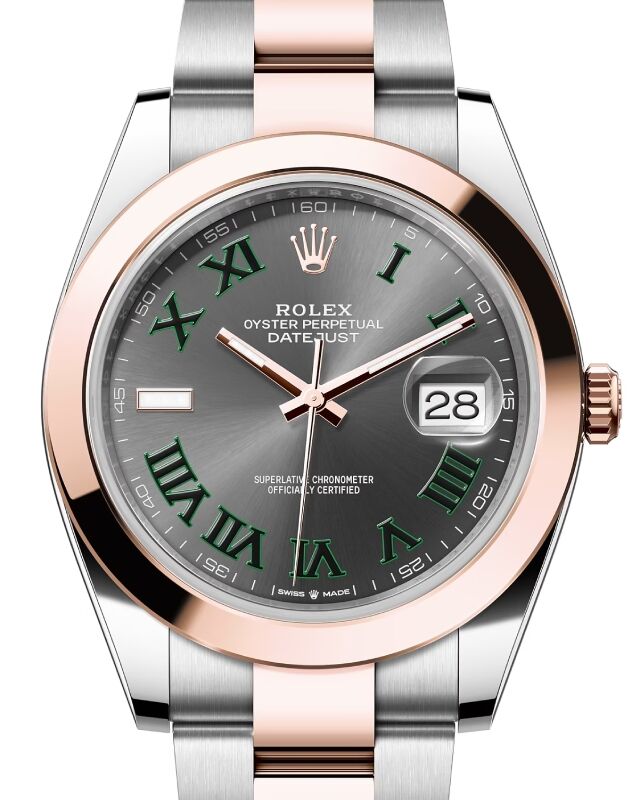 Rolex Datejust 41 Rose Gold/Steel "Wimbledon" Slate Roman Dial Smooth Bezel Oyster Bracelet 126301