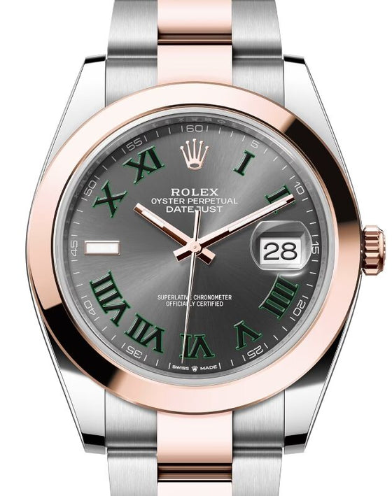 Rolex Datejust 41 Rose Gold/Steel "Wimbledon" Slate Roman Dial Smooth Bezel Oyster Bracelet 126301