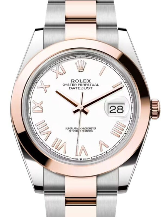 Rolex Datejust 41 Rose Gold/Steel White Roman Dial Smooth Bezel Oyster Bracelet 126301