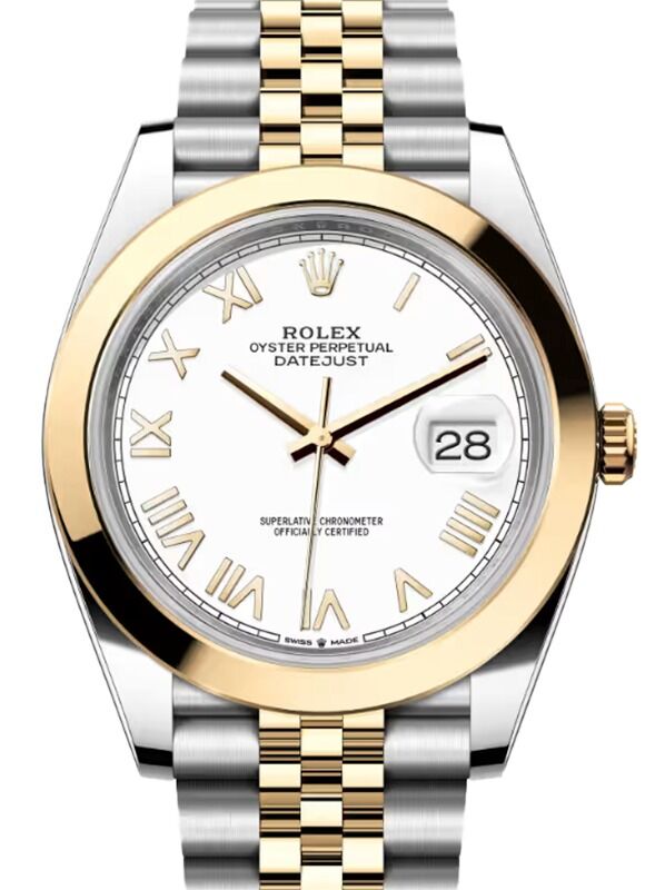 Rolex Datejust 41 Yellow Gold/Steel White Roman Dial Smooth Bezel Jubilee Bracelet 126303