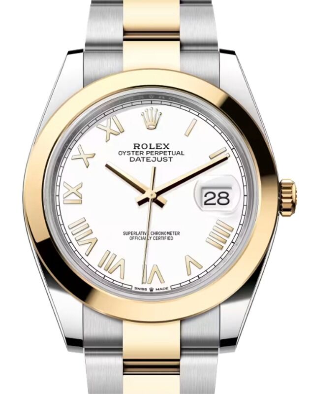 Rolex Datejust 41 Yellow Gold/Steel White Roman Dial Smooth Bezel Oyster Bracelet 126303