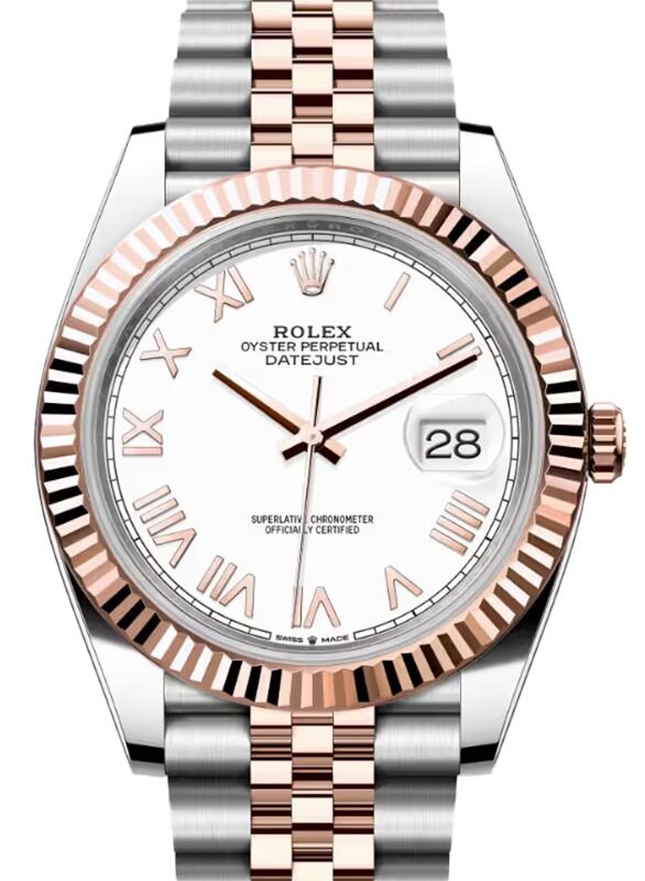 Rolex Datejust 41 Rose Gold/Steel White Roman Dial Fluted Bezel Jubilee Bracelet 126331