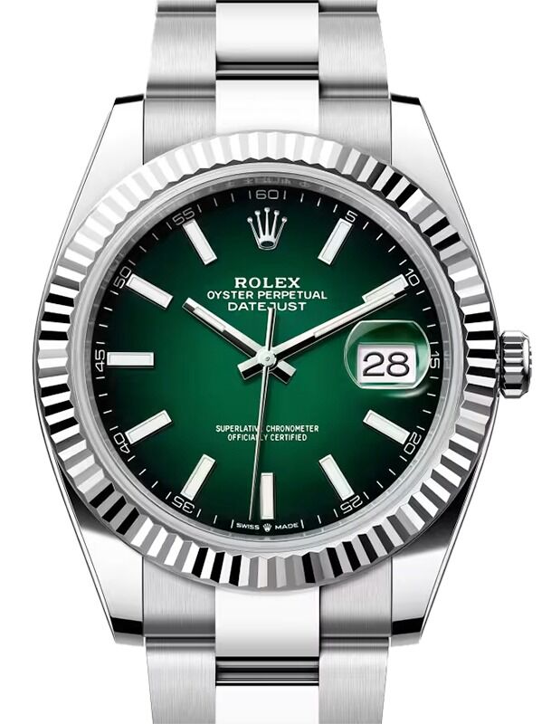 Rolex Datejust 41 White Gold/Steel Green Ombre Index Dial Fluted Bezel Oyster Bracelet 126334