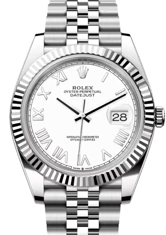 Rolex Datejust 41 White Gold/Steel New White Roman Dial Fluted Bezel Jubilee Bracelet 126334