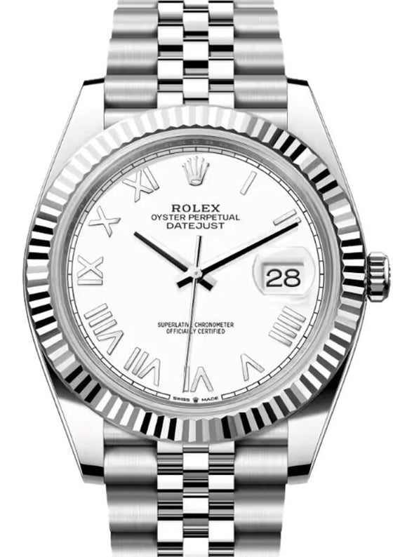 Rolex Datejust 41 White Gold/Steel New White Roman Dial Fluted Bezel Jubilee Bracelet 126334