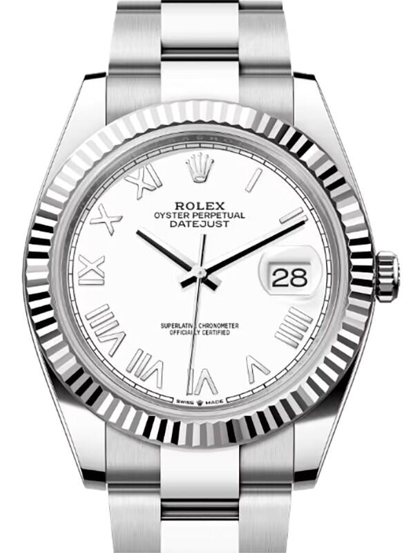 Rolex Datejust 41 White Gold/Steel New White Roman Dial Fluted Bezel Oyster Bracelet 126334