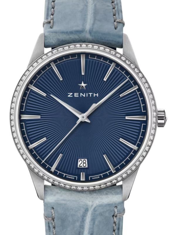 Zenith Elite Classic Stainless Steel Diamond Blue Index Dial 36mm Leather Strap 16.3200.670/02.C832