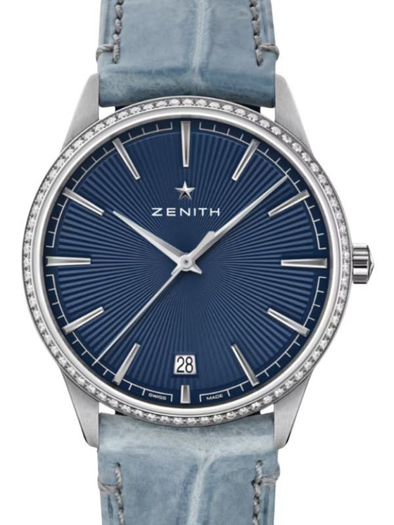 Zenith Elite Classic Stainless Steel Diamond Blue Index Dial 36mm Leather Strap 16.3200.670/02.C832