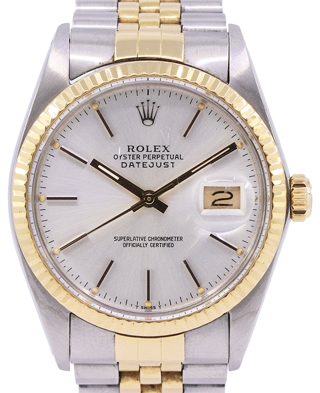 Rolex Datejust 36mm Stainless Steel Silver Dial Yellow Gold Bezel Jubilee Bracelet 16013