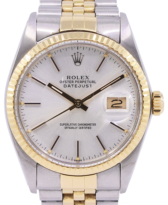 Rolex Datejust 36mm Stainless Steel Silver Dial Yellow Gold Bezel Jubilee Bracelet 16013