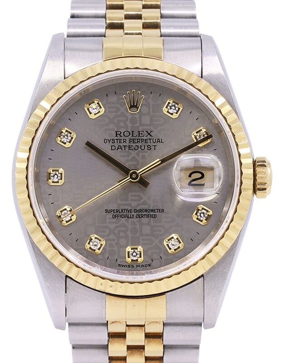 Rolex Datejust 36 Yellow Gold/Steel Silver Diamond Dial & Fluted Bezel Jubilee Bracelet 16233