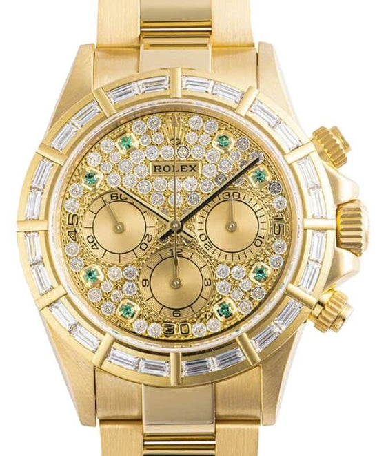 Rolex Daytona Yellow Gold Diamond Paved Emeralds Dial & Bezel 16568BR