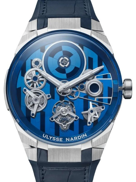 Ulysse Nardin Blast Free Wheel Marquetry White Gold 45mm Blue Dial Leather Strap 1760-401-3A/1A