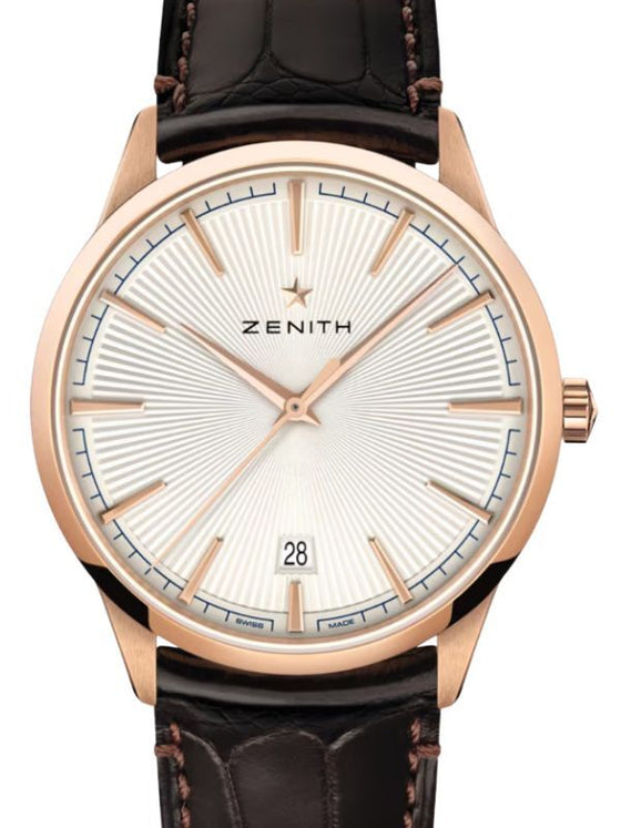 Zenith Elite Classic Rose Gold Silver Index Dial Leather Strap 18.3100.670/01.C920