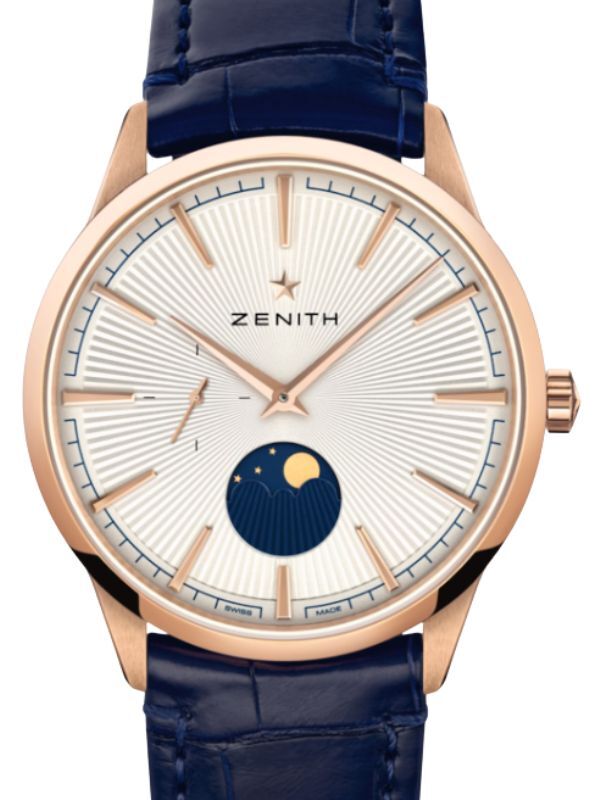 Zenith Elite Moonphase Rose Gold Silver Index Dial 40.5mm Leather Strap 18.3100.692/01.C922