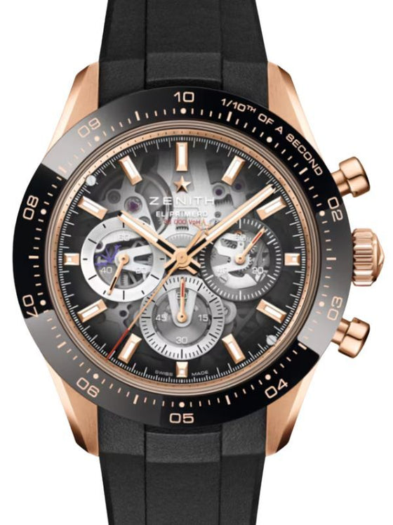 Zenith Chronomaster Sport Rose Gold 41mm Rubber Strap Skeleton Dial 18.3130.3600/01.R951
