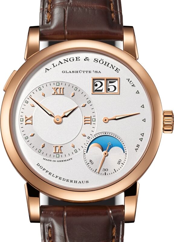 A Lange Sohne Lange 1 Moon Phase Pink Rose Gold 38.5mm Argente Silver Dial 192.032