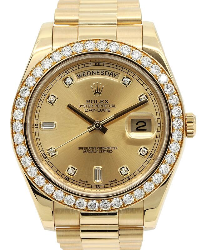Rolex Day-Date II Yellow Gold 41mm Champagne Diamond Dial & Diamond Bezel President Bracelet 218348