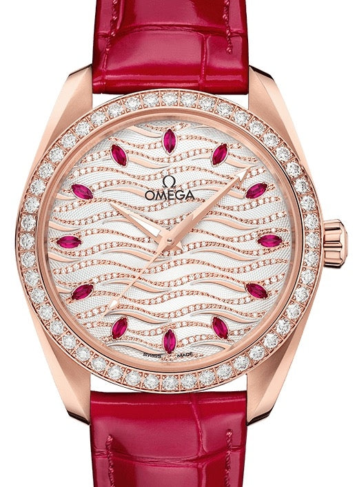 Omega Seamaster Aqua Terra 150M Co-Axial Master Chronometer 220.58.38.20.99.004 White Diamond Bezel Sedna Gold Leather 38mm