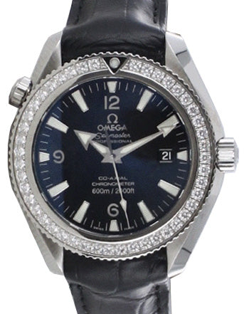 Omega 222.18.42.20.01.001 Planet Ocean 600M Co-Axial 42mm Black Arabic Diamond Bezel Stainless Steel Leather