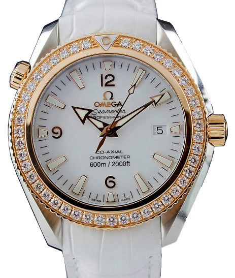 Omega 222.28.42.20.04.001 Planet Ocean 600M Co-Axial 42mm White Arabic Diamond Bezel Stainless Steel Leather