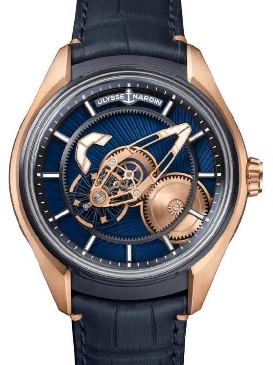Ulysse Nardin Freak X Gold Enamel Limited Edition Titanium/Gold 43mm Blue Dial Leather Strap 2305-270LE-3AE-BLUE/1A