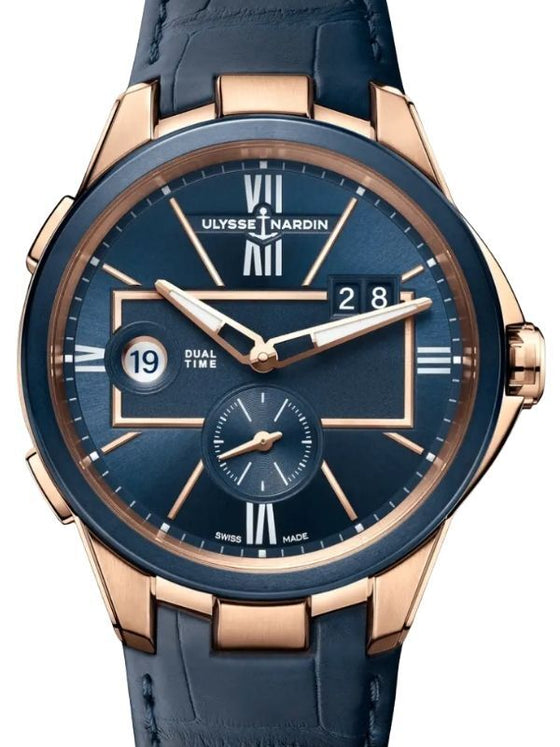 Ulysse Nardin Blast Dual Time Rose Gold 42mm Blue Dial Leather Strap 242-20/43