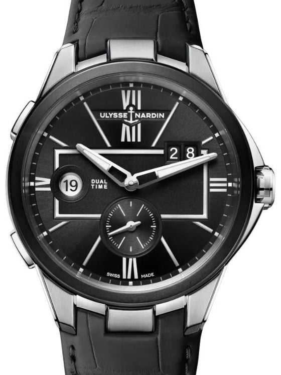 Ulysse Nardin Blast Dual Time Stainless Steel 42mm Black Dial Leather Strap 243-20/42