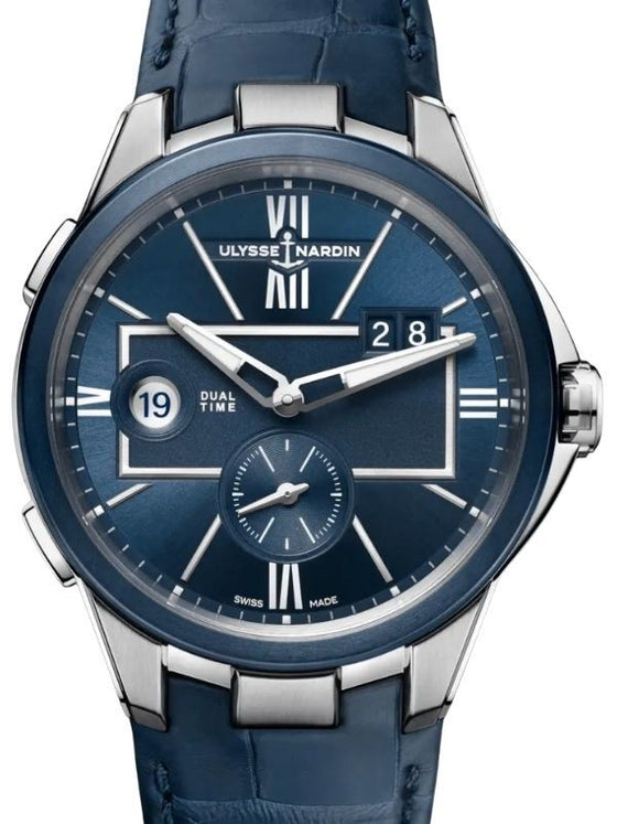 Ulysse Nardin Blast Dual Time Stainless Steel 42mm Blue Dial Leather Strap 243-20/43