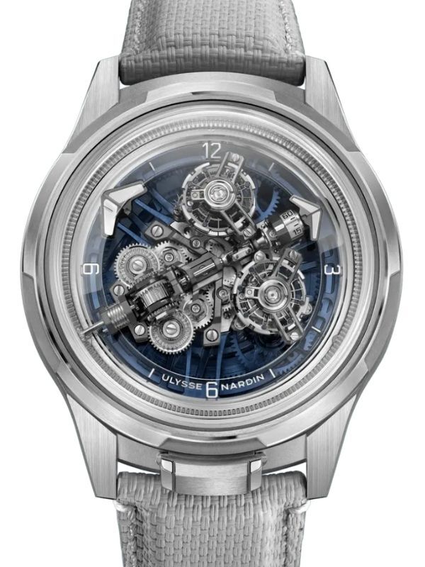 Ulysse Nardin Super Freak Limited Edition White Gold 44mm Blue Skeleton Dial Rubber Strap 2520-500LE-3A-BLUE/3A