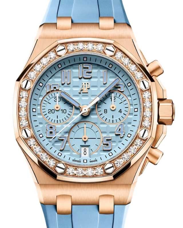 Audemars Piguet Offshore Chronograph 37mm Pink Rose Gold/Diamonds Light Blue Dial 26430OR.ZZ.A352CA.01-B