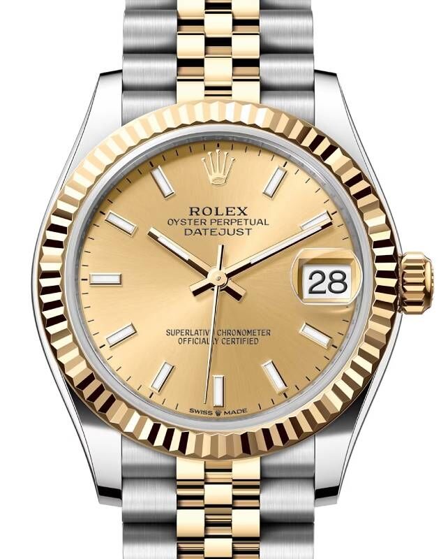 Rolex Lady-Datejust 31 Yellow Gold/Steel Champagne Index Dial & Fluted Bezel Jubilee Bracelet 278273