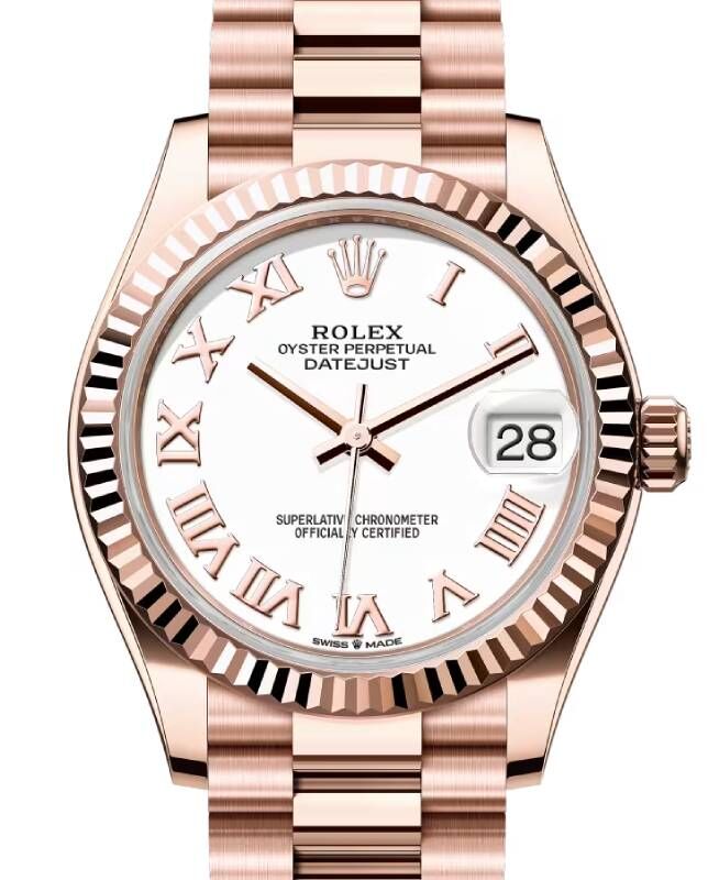 Rolex Datejust 31 Rose Gold White Dial & Fluted Bezel President Bracelet 278275