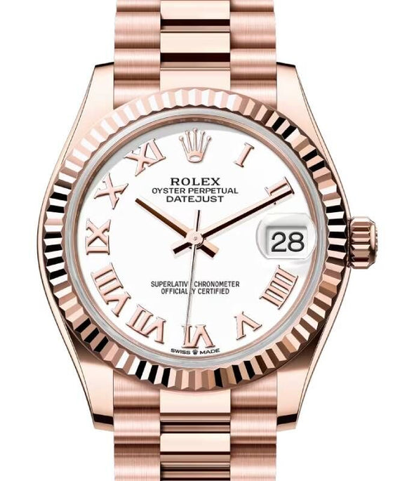 Rolex Datejust 31 Rose Gold White Dial & Fluted Bezel President Bracelet 278275