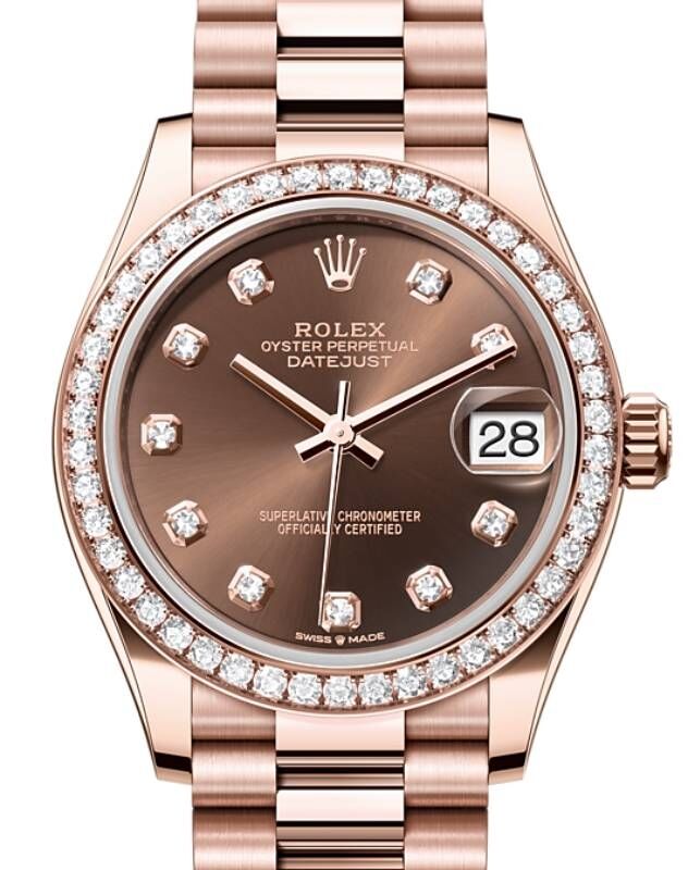 Rolex Datejust 31 Rose Gold Chocolate Dial & Diamond Bezel President Bracelet 278285RBR