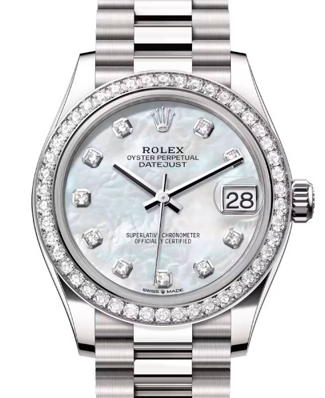 Rolex Datejust 31 President White Gold White Mother of Pearl Diamond Dial & Bezel 278289RBR