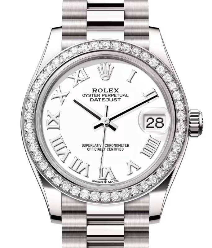 Rolex Datejust 31 President White Gold White Roman Dial & Diamond Bezel 278289RBR