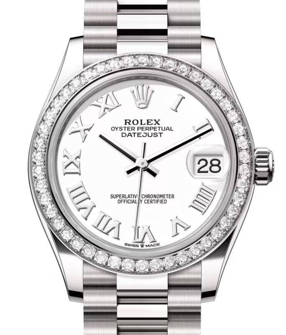 Rolex Datejust 31 President White Gold White Roman Dial & Diamond Bezel 278289RBR