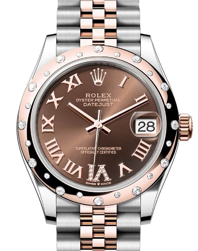 Rolex Datejust 31 Rose Gold/Steel Chocolate Roman Dial & Domed Set Diamond Bezel Jubilee Bracelet 278341RBR