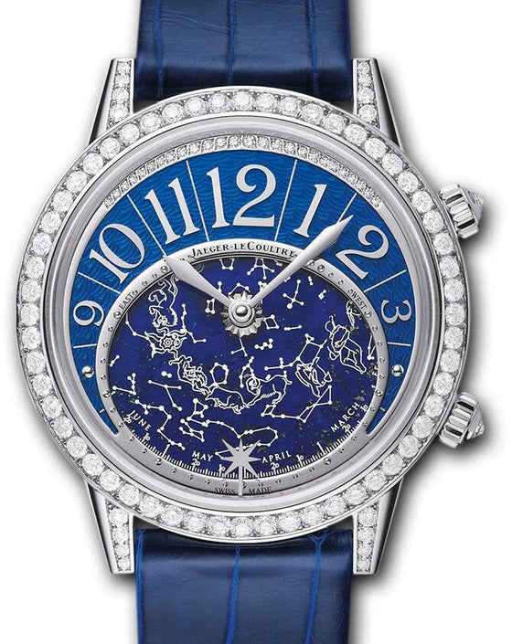 Jaeger-LeCoultre Calibre 809/1 Rendez-Vous Celestial 3483590 Lacquered Blue Diamond Bezel White Gold Leather 37.5mm Automatic