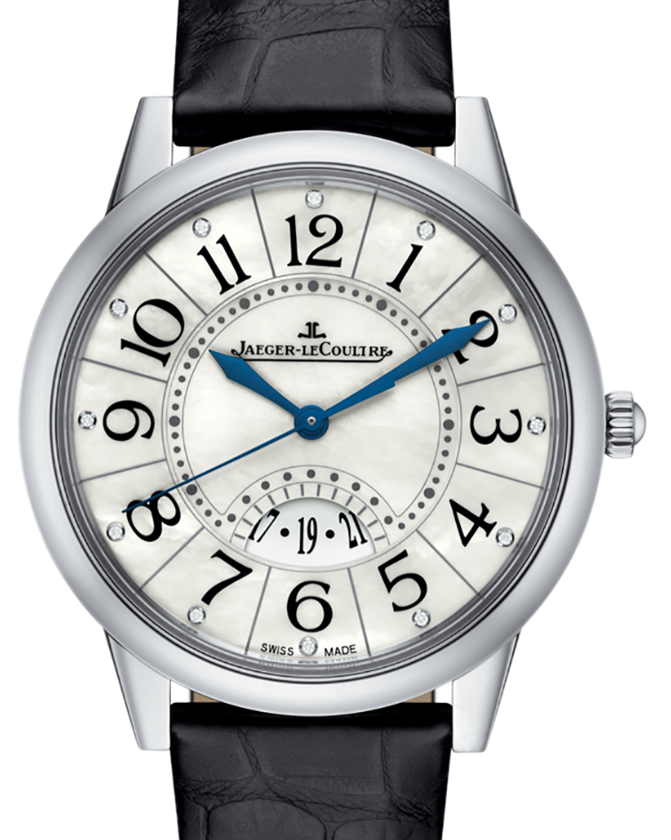Jaeger-LeCoultre Calibre 899/1 Rendez-Vous Date 3548490 White Mother of Pearl Arabic Diamond / Blue Stainless Steel Leather 37.5mm Automatic