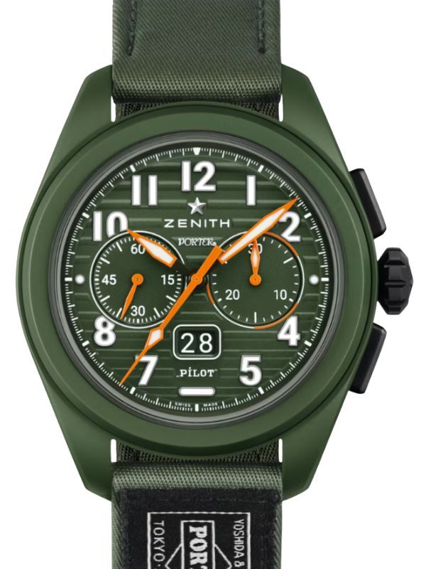 Zenith Pilot Big Date Flyback Porter Ceramic 42.5mm Green Dial Fabric Strap 49.4001.3652/63.I001