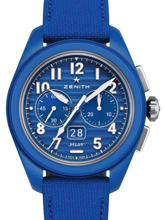 Zenith Pilot Big Date Flyback 160th Anniversary Edition Ceramic 42mm Blue Dial Rubber Strap 49.4002.3652/51.I009